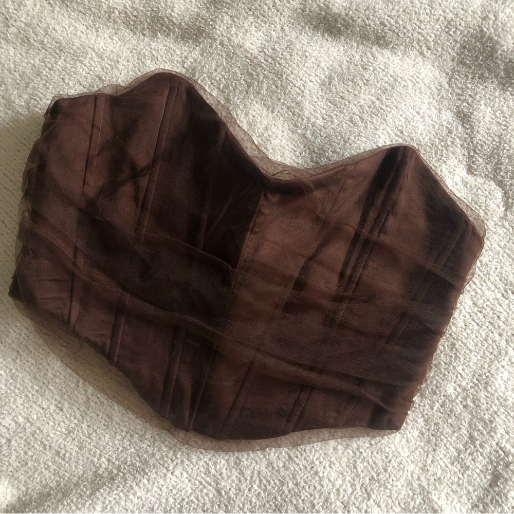 Zara Tulle corset crop top in Brown Medium - Picture 4 of 13
